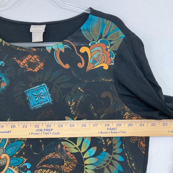 Chico's size Large/2 Black Multi Color Artsy Chiffon Layered Blouse Romantic - Picture 6 of 9